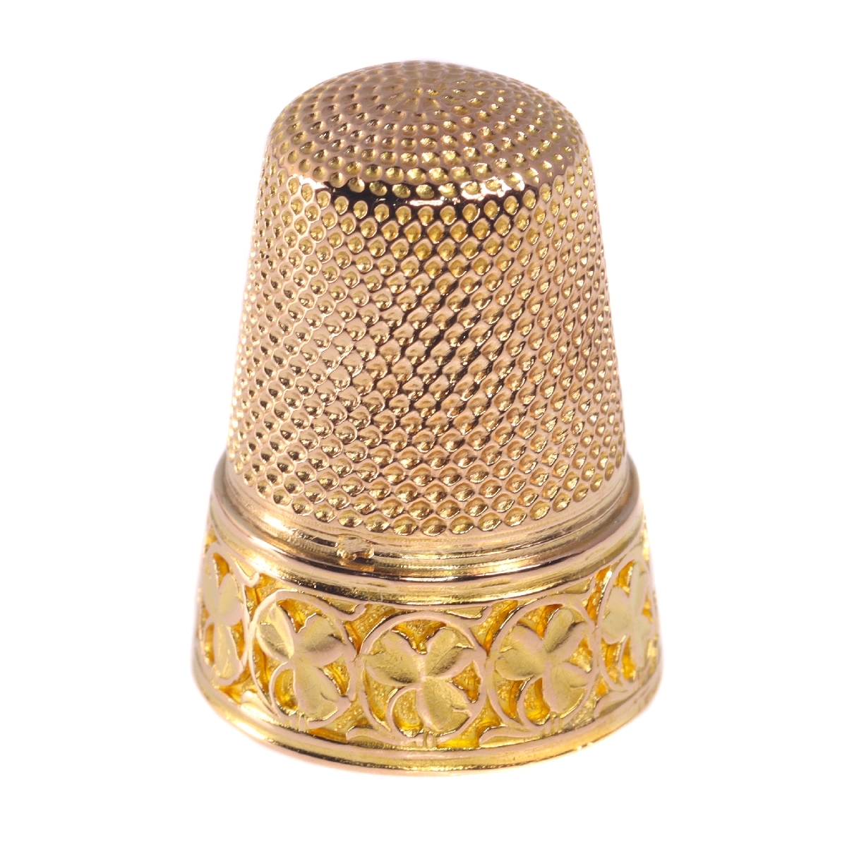 French Victorian 18K gold thimble with three leaf clover motives